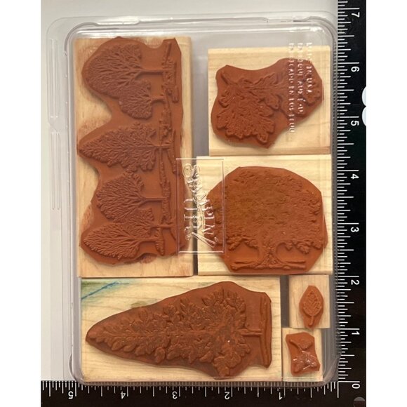 Stampin Up! Lovely As A Tree Wood-Mounted Rubber Stamp Set OF 6 LEAF ACORN PINE - Picture 4 of 5